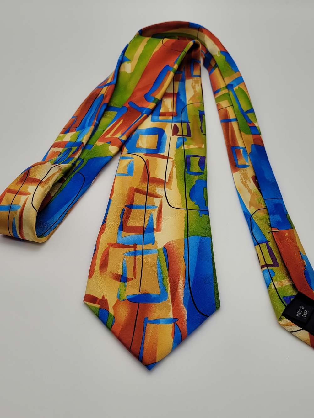 J. Garcia Multicolor Silk Abstract Tie - Blue, Green & Orange